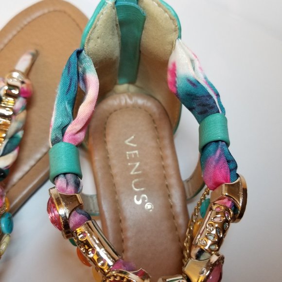 Venus Turquoise Jeweled Thong Sandals - Picture 9 of 16